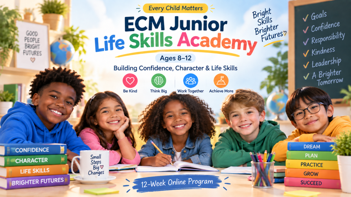 ECM Junior Life Skills Academy for ages 8–12: building confidence, character and life skills through a 12-week online program.